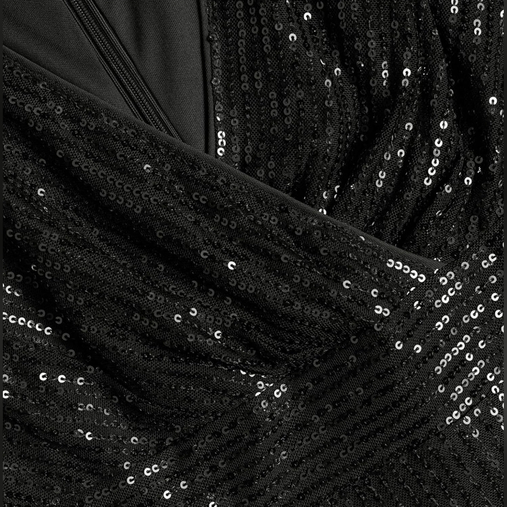 NWT Cooan Black Sequin Long Formal Gown Long Sleeve Size L - Picture 5 of 7